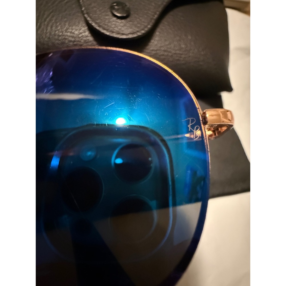 Ray-Ban Aviator RB3026 Blue Mirror Sunglasses Gold Frame 62mm Made Italy w/Case - Picture 4 of 8